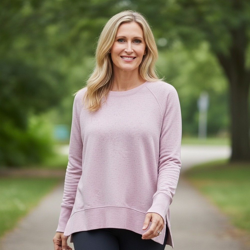 Athleta Coaster Luxe Sweatshirt Pink Heathered Speckle Pullover 632179 Small